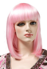 Pink Women's 50cm Short And Straight Fashion Wig With Fringe
