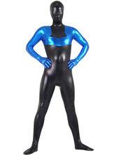 Black And Blue Shiny Metallic Zentai Suit