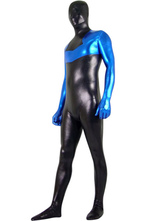 Black And Blue Shiny Metallic Zentai Suit