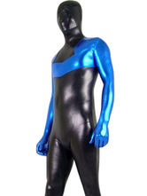 Black And Blue Shiny Metallic Zentai Suit