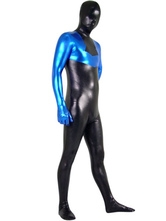 Black And Blue Shiny Metallic Zentai Suit