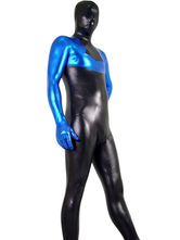 Black And Blue Shiny Metallic Zentai Suit