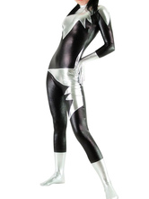 Black And Silver Shiny Metallic Unisex Catwoman Catsuit