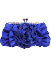 Blue Elegant Ruffle Satin Flower Party Clutch