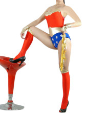 Blue Red And Glod HalloLycra Spandex Catsuit With Stocking