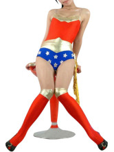 Blue Red And Glod HalloLycra Spandex Catsuit With Stocking