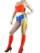 Blue Red And Glod HalloLycra Spandex Catsuit With Stocking