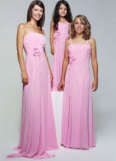 Pink Spaghetti Flower Floor Length ChiffonJunior Bridesmaid Dress
