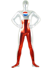 Silver And Red Shiny Metallic Pepsi Zentai Suit