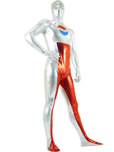 Silver And Red Shiny Metallic Pepsi Zentai Suit