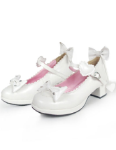 1 4/5'' Heel White Bow Scalloped Buckle PU Lolita Shoes