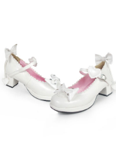 1 4/5'' Heel White Bow Scalloped Buckle PU Lolita Shoes