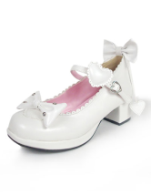 1 4/5'' Heel White Bow Scalloped Buckle PU Lolita Shoes