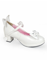 1 4/5'' Heel White Bow Scalloped Buckle PU Lolita Shoes