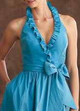 Halter Bow Tea Length Taffeta Mother Of Bride And Groom Dress