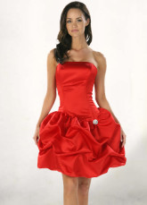 Red Pick-Up Buttom Satin Cocktail Dress