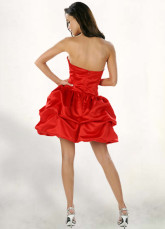 Red Pick-Up Buttom Satin Cocktail Dress