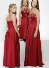 Red Spaghetti Straps Embroidery Beaded Satin Evening Dress