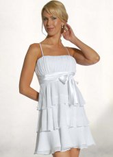 White Spaghetti Sash Ruffles Satin Chiffon Summer Homecoming Cocktail Graduation Dress