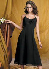 Black Pleated Tea Length Chiffon Prom Dress