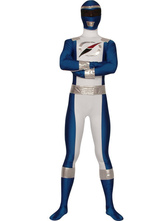 Costume bleu et blanc de super héros en lycra de fibre élastique 