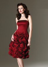 Burgundy Strapless Ball Gown Satin Prom Homecoming Dress