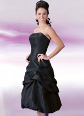 Black Elegant Strapless Ruched Taffeta Prom Dress