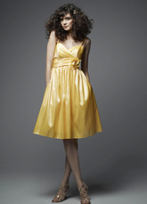 Gorgeous Daffodil Empire Waist Pleated Flower Taffeta Summer Prom Dress