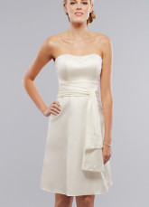 White Strapless Sash Knee Length Satin Prom Homecoming Dress