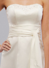 White Strapless Sash Knee Length Satin Prom Homecoming Dress