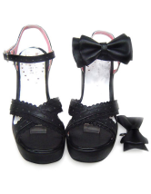 3 3/10'' High Heel 1'' Platform Black Bow PU Lolita Sandals