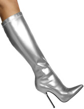 Bottes mi-mollet à talon pour femme en cuir verni d'argent