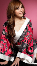 Lingerie Kimono Sexy Dress Manches Longues Ceinture Blanche Florale Noire et Rouge 