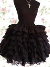Jupe de Lolita noire et en coton avec ride de multi-couche