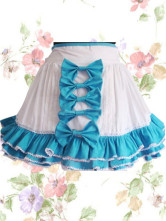 Jupe Lolita en coton blanc et bleu à volants avec nœud de papillon