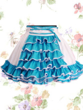 Jupe Lolita en coton blanc et bleu à volants avec nœud de papillon