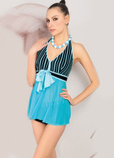 Blue Halter Spandex Mesh Two-Piece Pantie Tankini Swimwear