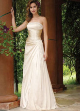 Elegant A-line Champagne Strapless Floor Length Wedding Gown