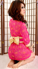 Lingerie Sexy Dress Kimono Dentelle Fuchsia