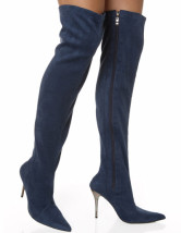 Grey 4 1/10'' High Heel T/R Bengaline Sexy Knee-High Boots