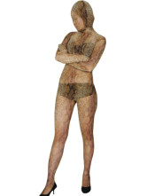 Light Brown Floral Ice Silk Sheer Zentai Suit