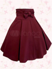 Jupe de Lolita simple et rouge foncée en coton avec nœud papillon 