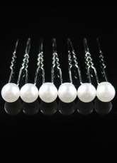 White Rhinestone Inlayed Alloy Imitated Pearl Wedding Bridal Hairpin