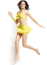 Yellow Ruffles Spandex Halter Pantie Skirt Two-Piece Swimwear