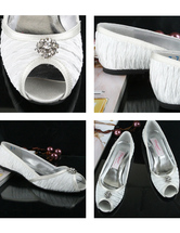 Ivoire plat Peep Toe plissé chaussures de mariage en satin