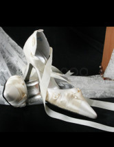Talon d'Ivoire 3 1 / 2  '' bout pointu chaussures de mariée en satin Strap
