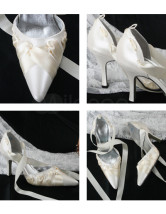 Talon d'Ivoire 3 1 / 2  '' bout pointu chaussures de mariée en satin Strap