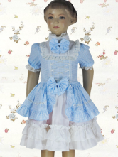 White And Blue Plaid Lace Bow Cotton Kids Lolita Dress