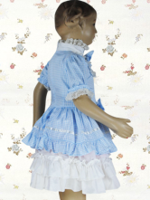 White And Blue Plaid Lace Bow Cotton Kids Lolita Dress