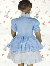 White And Blue Plaid Lace Bow Cotton Kids Lolita Dress